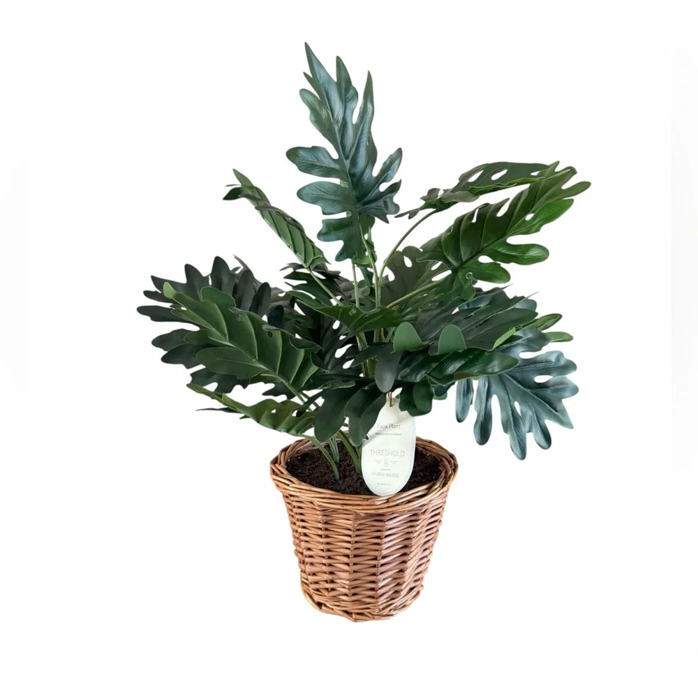 Threshold Green Faux Plant in a‎ Brown Wicker Basket